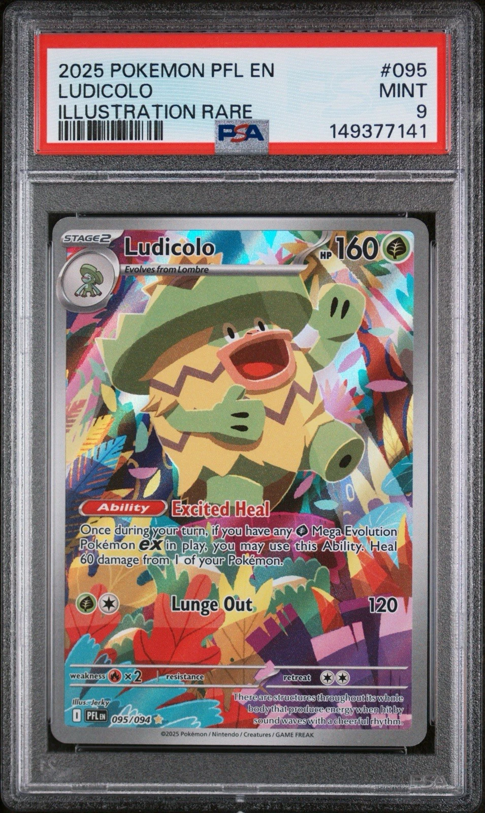 2025 POKEMON PFL EN-PHANTASMAL FLAMES ILLUSTRATION RARE #095 LUDICOLO PSA 9